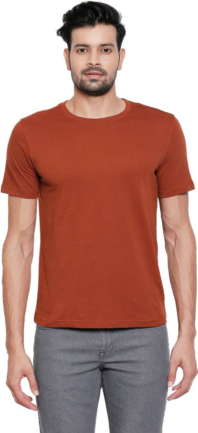Byford by Pantaloons Solid Men Round Neck Brown T-Shirt