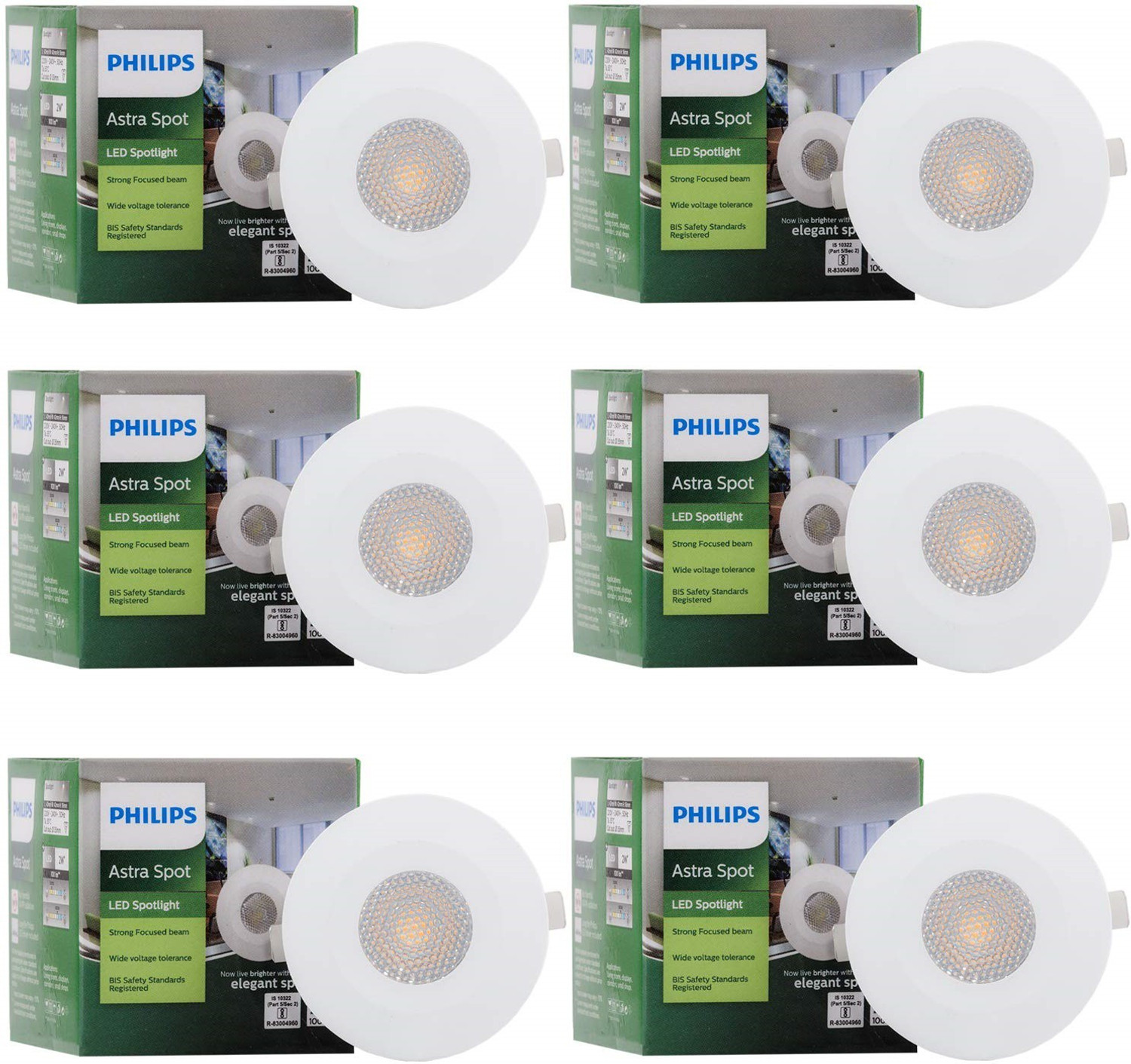 Image of PHILIPS 2w-round astra spot light white pack of-06 Downlighter Ceiling Light Ceiling Lamp