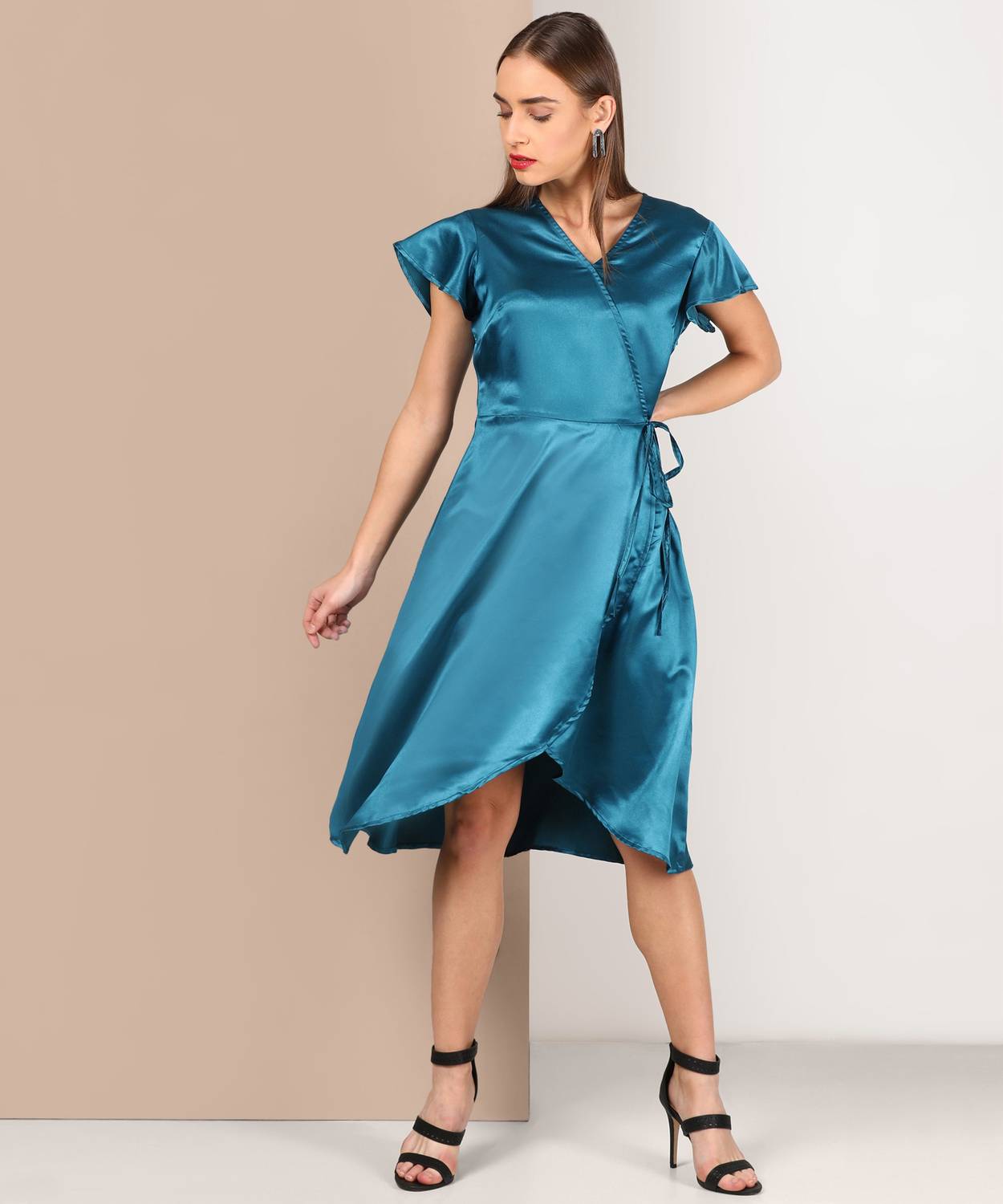 Avirate Women Wrap Blue Knee Length Dress