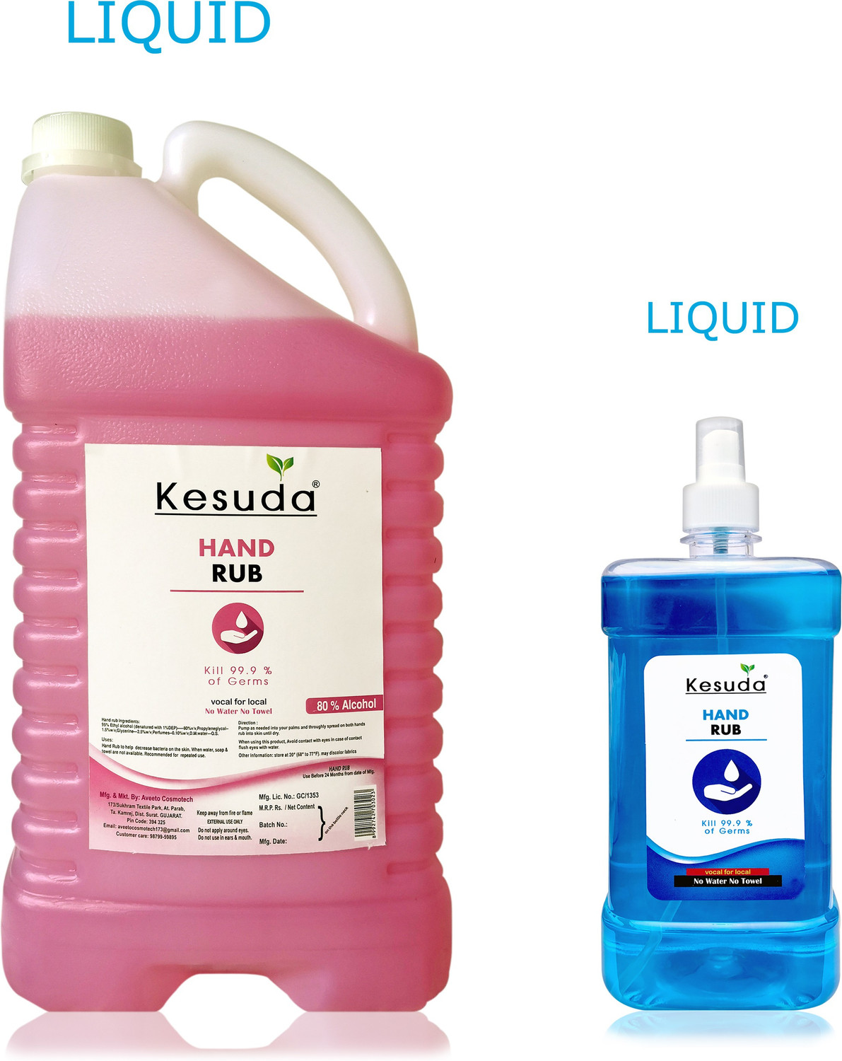 Image of KESUDA 5 Liter hand sanitizer with 80% alcohol and 1 Liter LIQUID White spray(5L+1L) Hand Rub Can