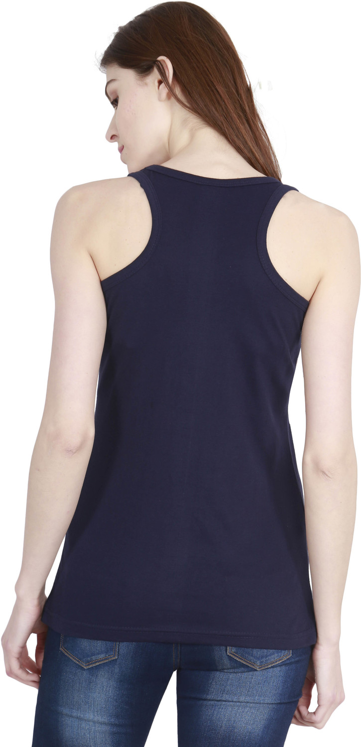 Image of Fleximaa Casual Sleeveless Solid Women Dark Blue Top