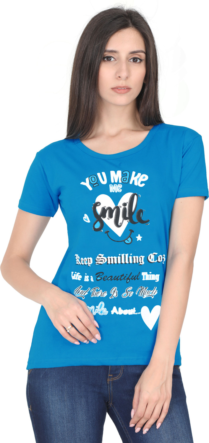 Image of Fleximaa Casual Regular Sleeve Printed Women Blue Top