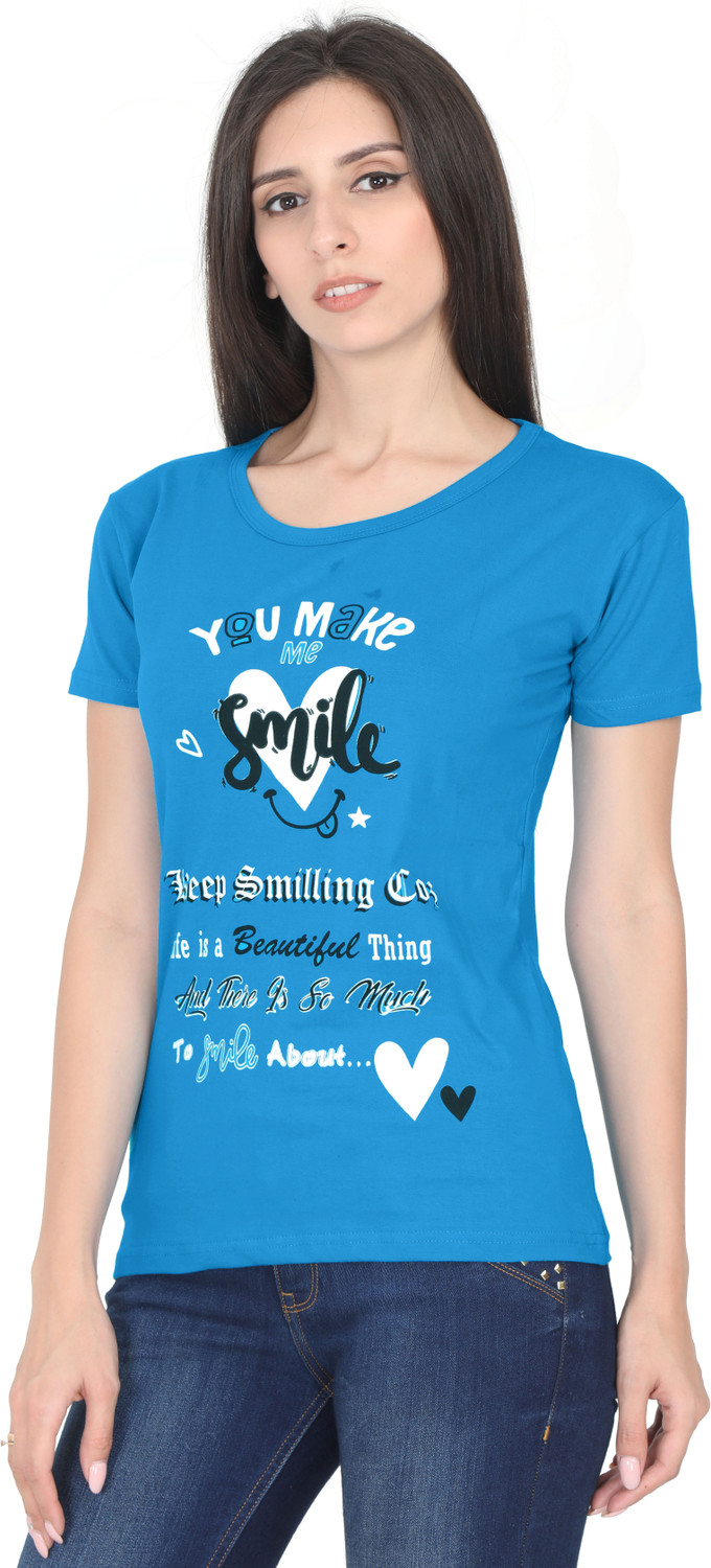 Image of Fleximaa Casual Regular Sleeve Printed Women Blue Top