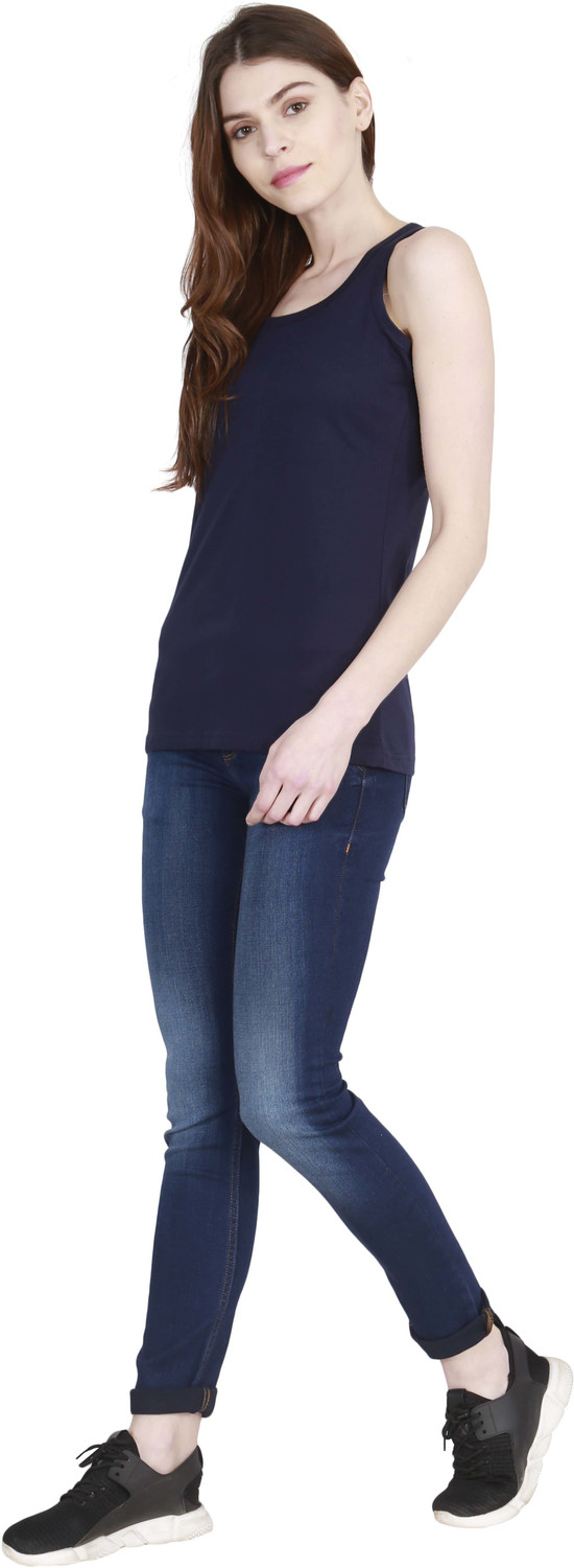 Image of Fleximaa Casual Sleeveless Solid Women Dark Blue Top
