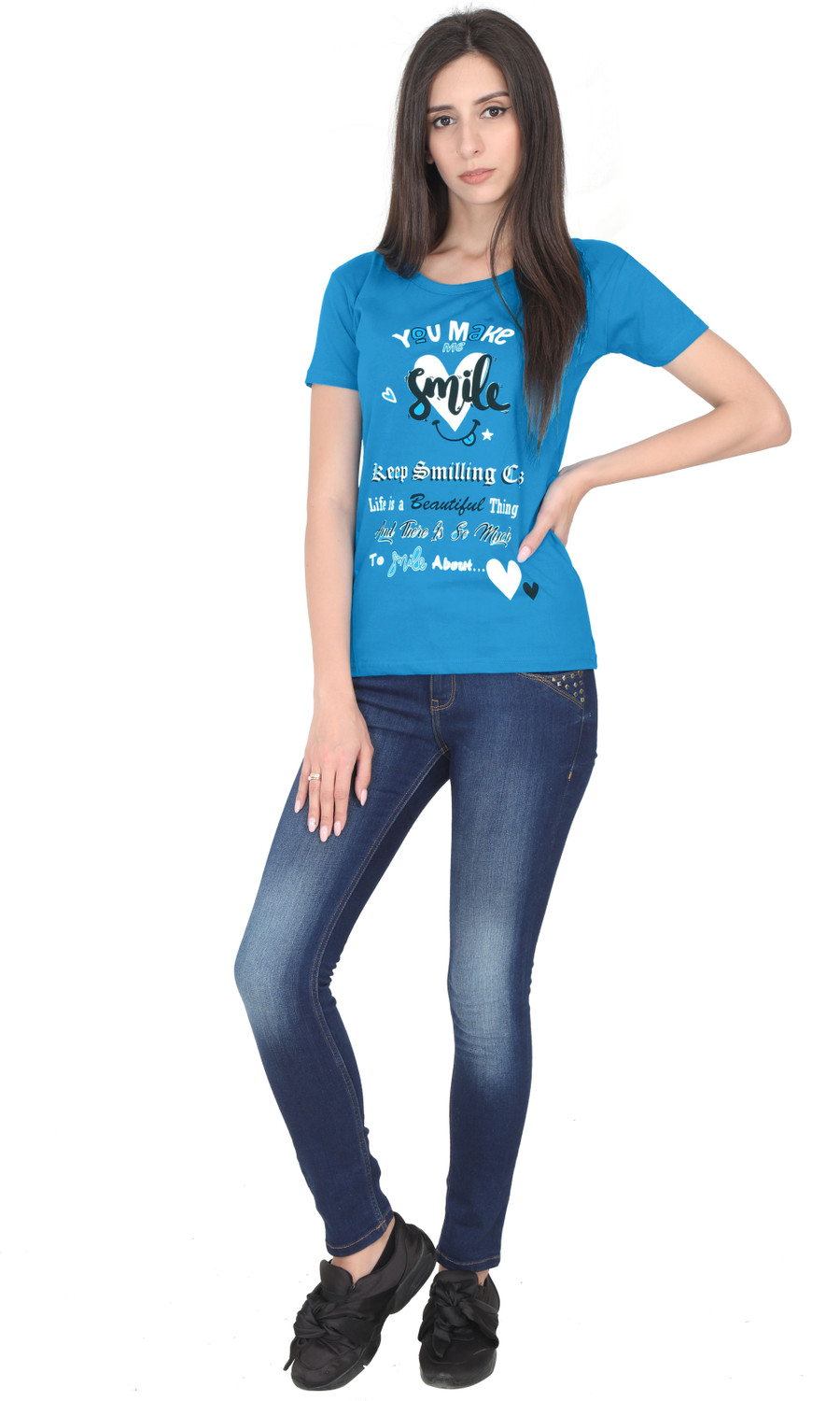 Image of Fleximaa Casual Regular Sleeve Printed Women Blue Top