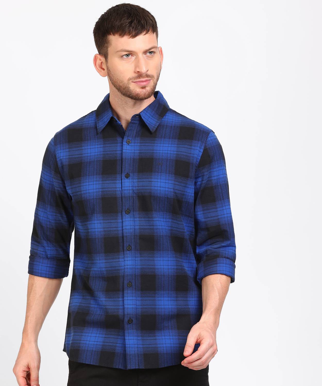 Calvin Klein Jeans Men Checkered Casual Blue Shirt