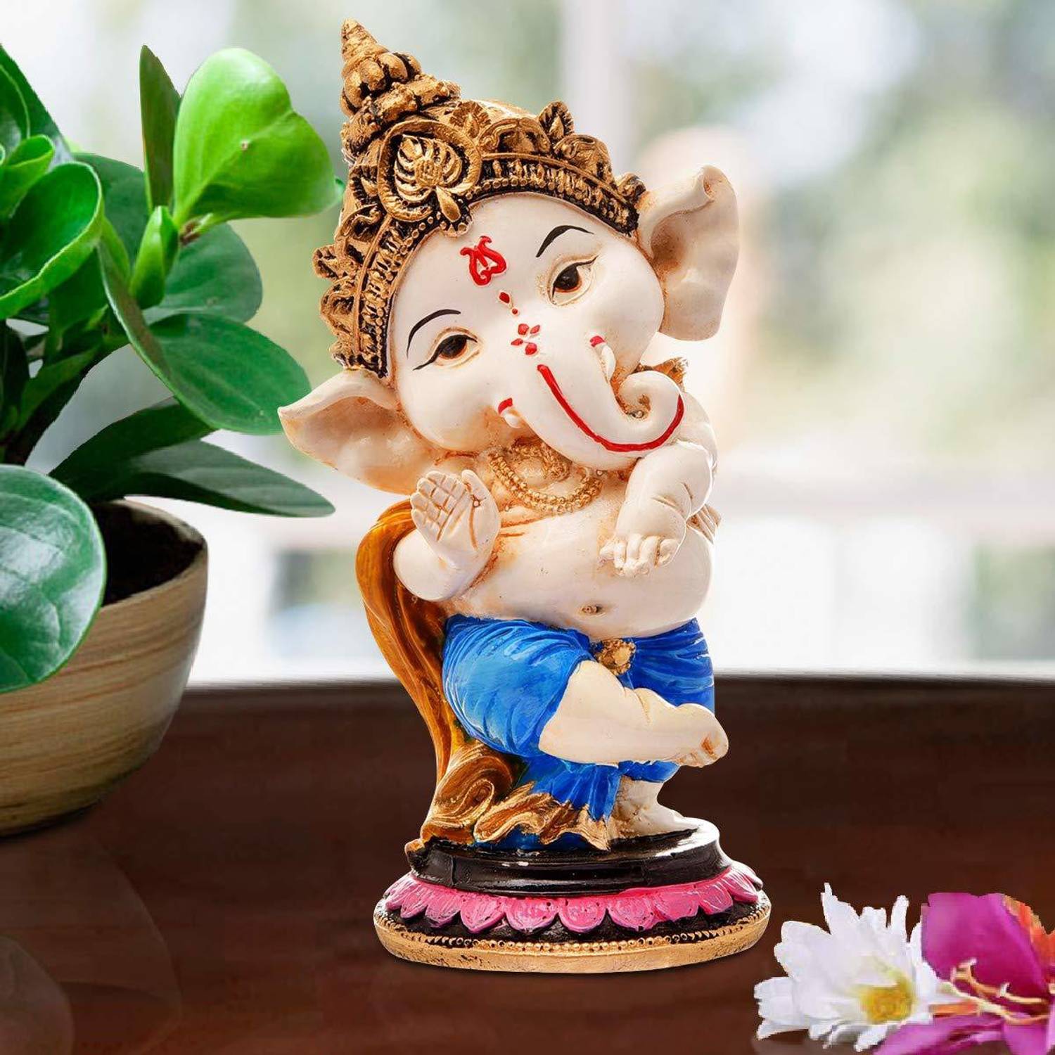 krishnagallery1 New Dancing Flute Ganesh Murti , Ganesh Ji Murti, Love Couple, Ganesh Statue, Decorative Showpiece - 12 cm