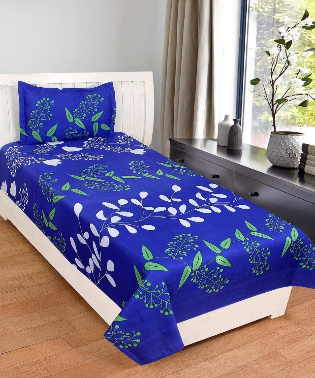 AJM Polyester Single Flat 120 TC Printed 1 Bedsheet with 2 Pillow Covers