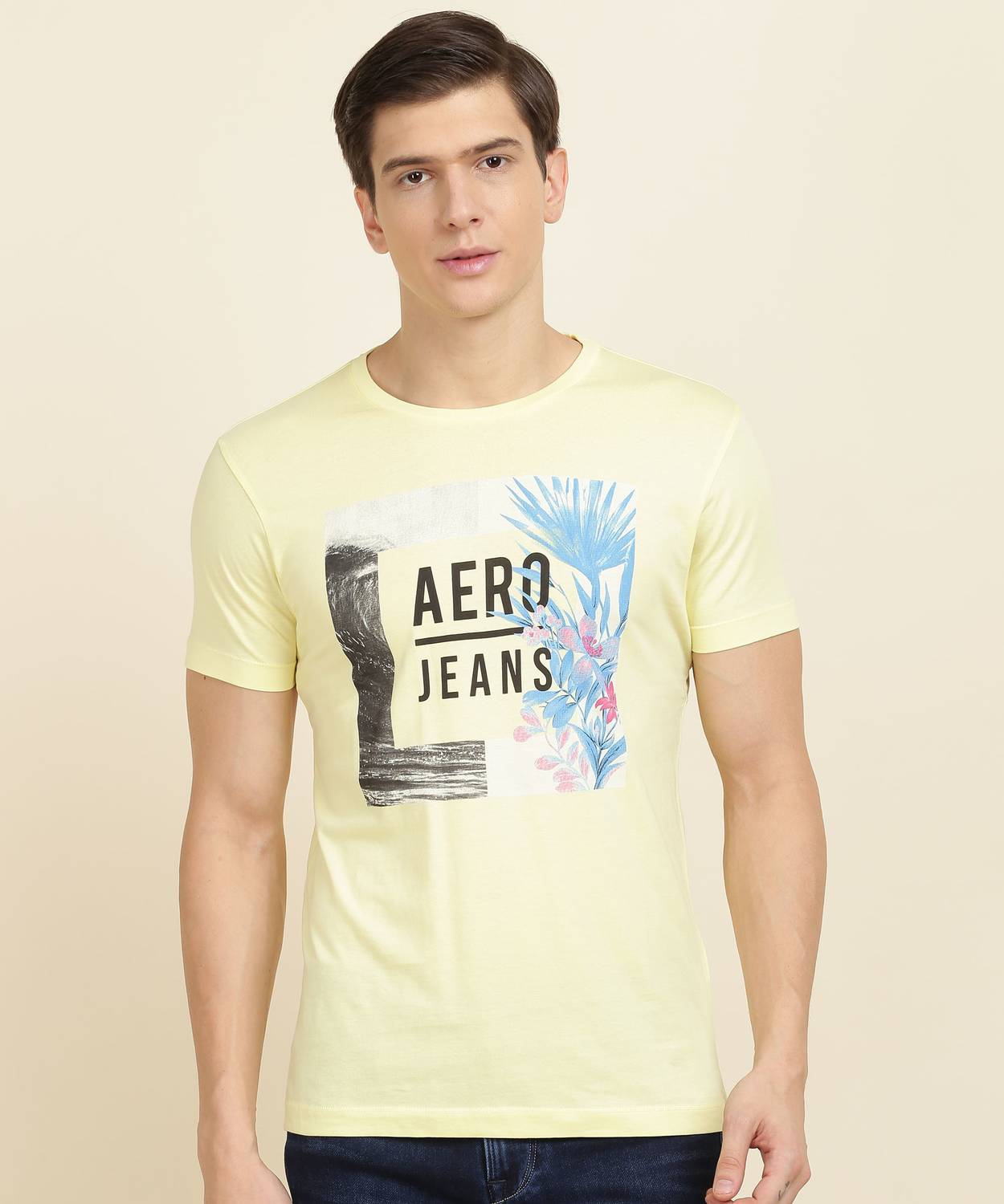Aerojeans - Aerojeans by Aeropostale Printed Men Round Neck Beige T-Shirt