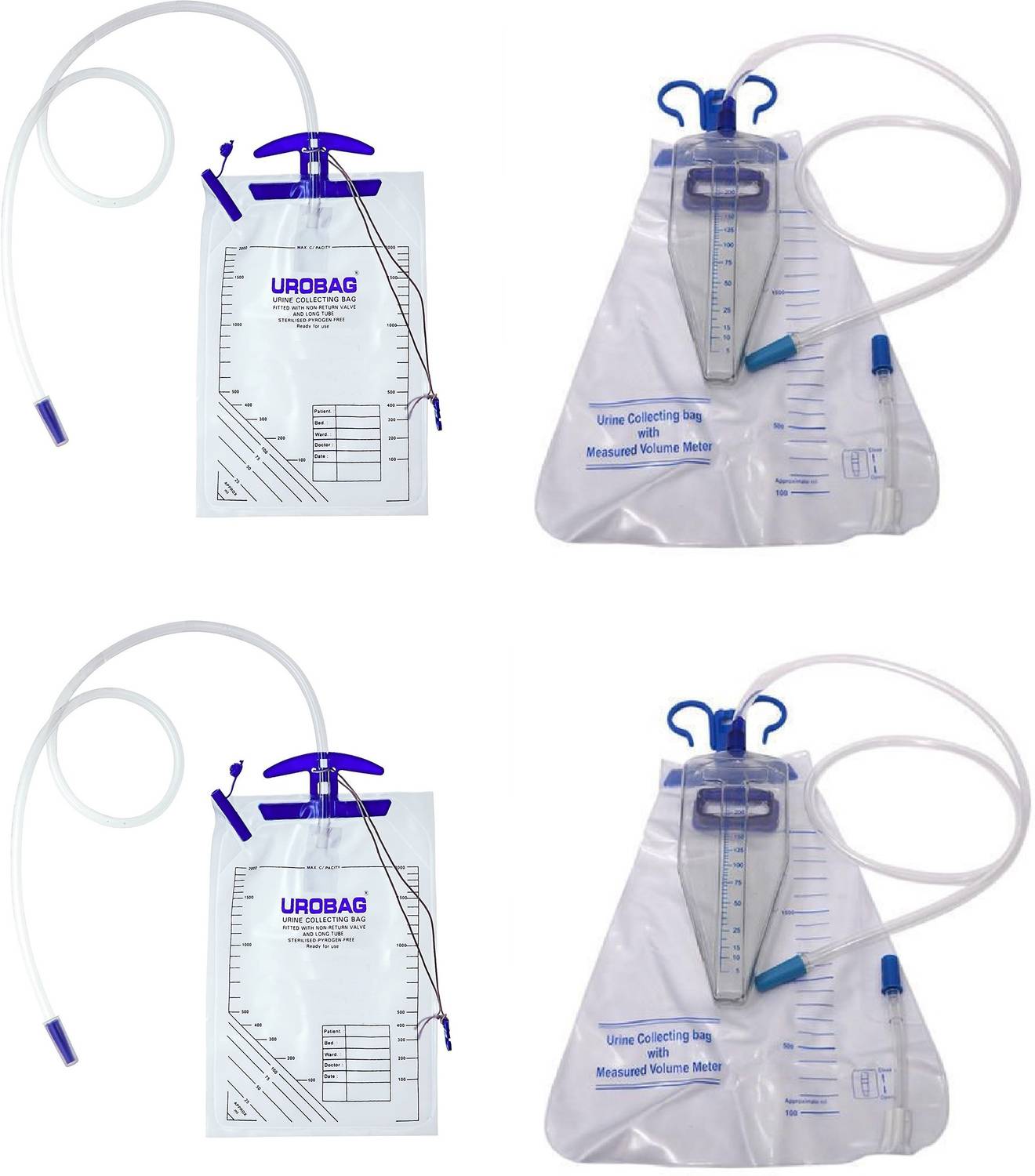 Agarwals Urine Collection Uro Bag 2000 ML with Urine Collecting Measured Volume Urometer (250ML) - Clear (Set of 4) Urine Bag