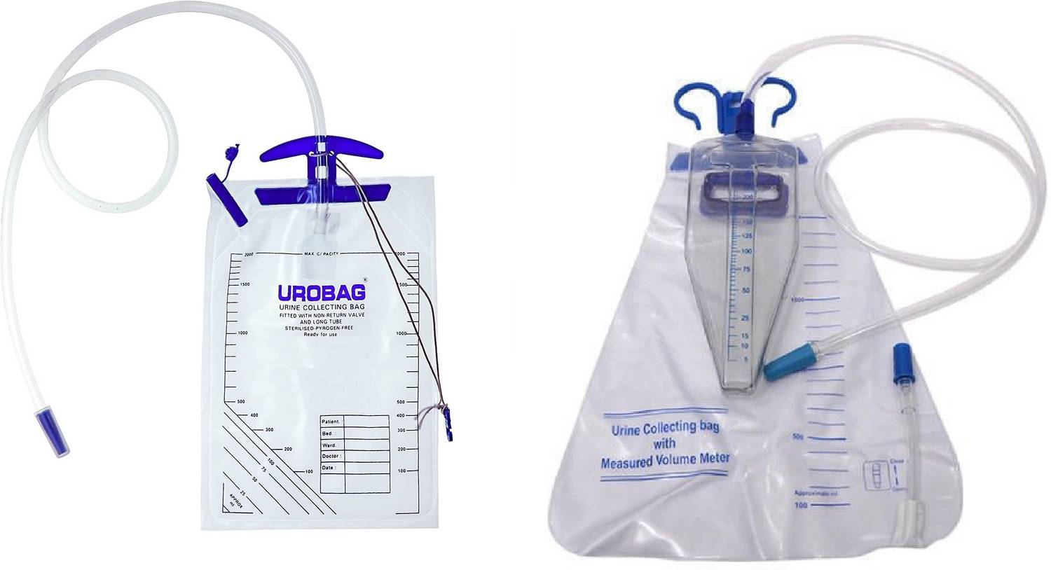 Agarwals Urine Collection Uro Bag 2000 ML with Urine Collecting Measured Volume Urometer (250ML) - Clear (Set of 2) Urine Bag