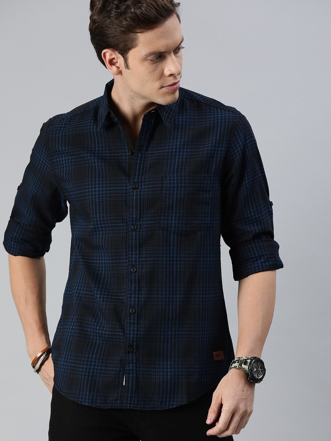 Image of Roadster Men Checkered Casual Black Shirt