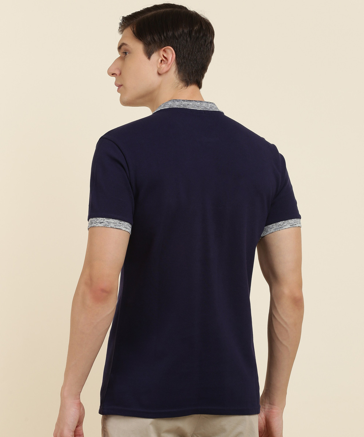 Image of United Colors of Benetton Solid Men Polo Neck Dark Blue T-Shirt