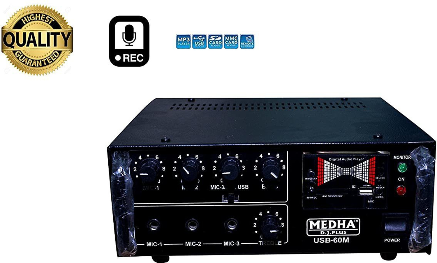 Image of MEDHA D.J. PLUS Professional 60WATT Recording P.A. Amplifier 3 Microphones 1-Aux and 1-USB Input 60 W AV Power Amplifier