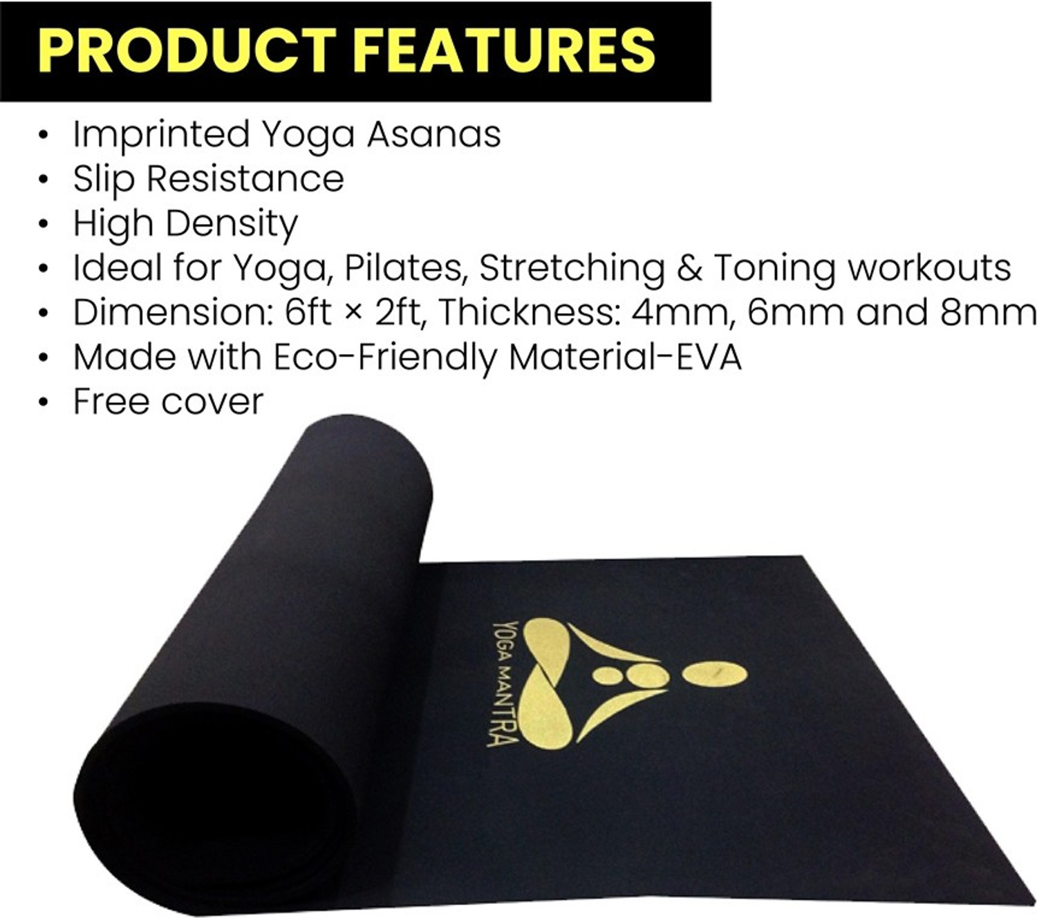 Image of STAG Yoga Mantra ASANA Black 8 mm Yoga Mat