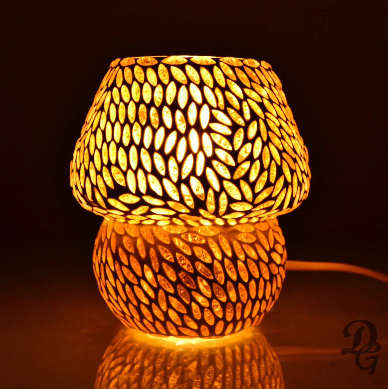 Decent Glass Orange/Yellow Color Beautiful Mosaic Table Lamp For