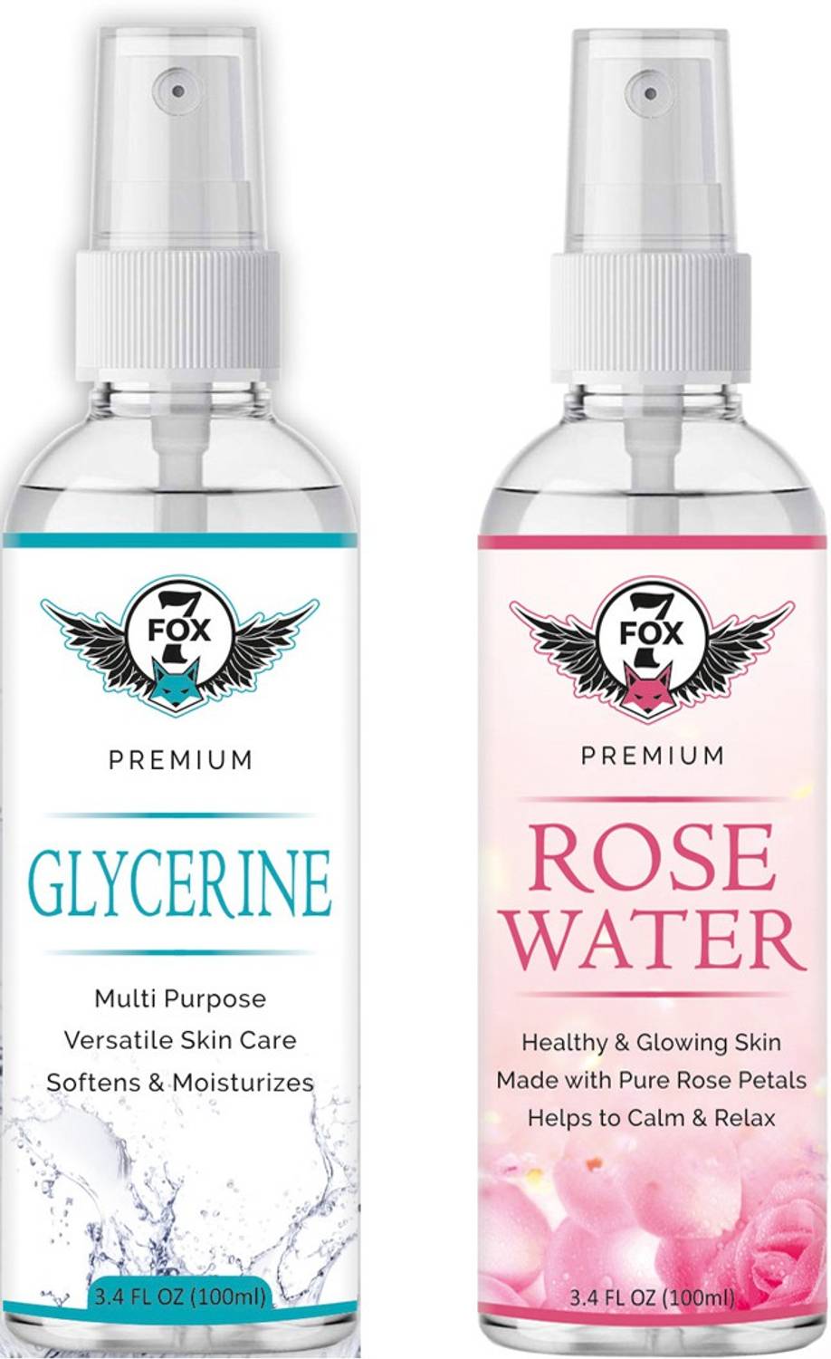 7 FOX Organic Rose Water and Glycerin- - For Toner, Cleanser, Nourishing & Refreshing Purposes- Face Wash