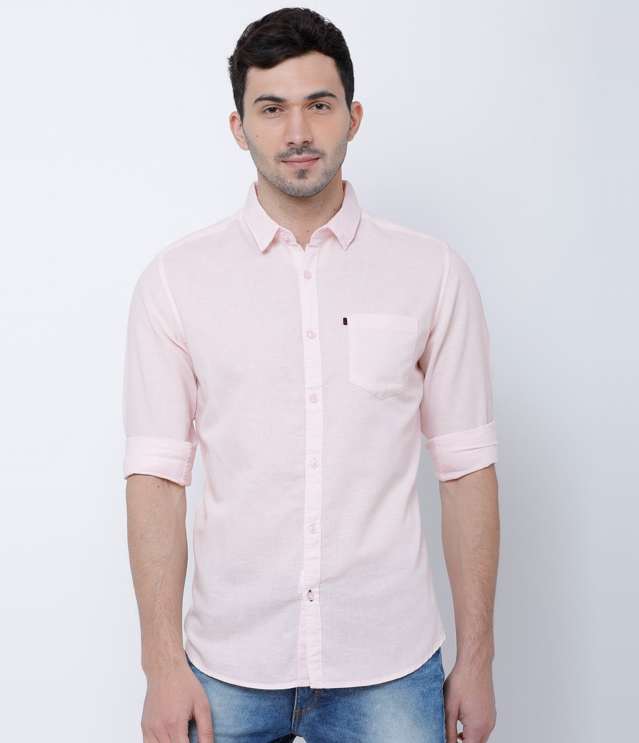 Image of HIGHLANDER Men Solid Casual Pink Shirt