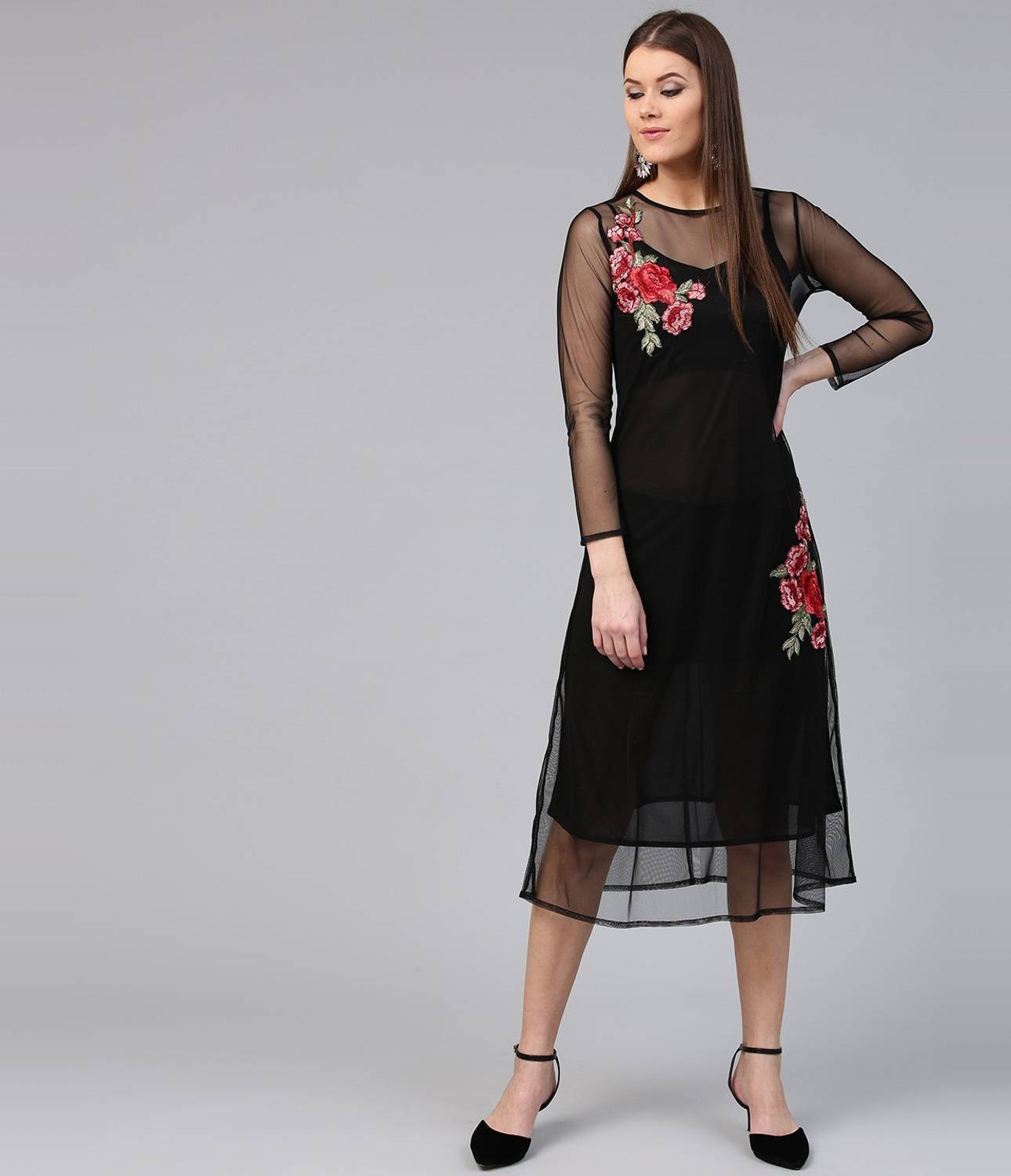 SASSAFRAS Women Sheath Black Midi/Calf Length Dress - Buy SASSAFRAS Women  Sheath Black Midi/Calf Length Dress Online at Best Prices in India |  Flipkart.com