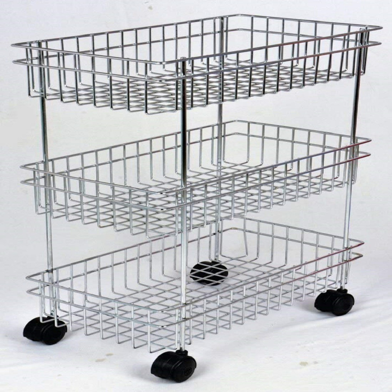 Image of protiblesales 3 Layer Fruit and Vegetable Stand Basket Trolley Moden Onion Potato Kitchen Storage Steel Rack Stainless Steel Kitchen Trolley
