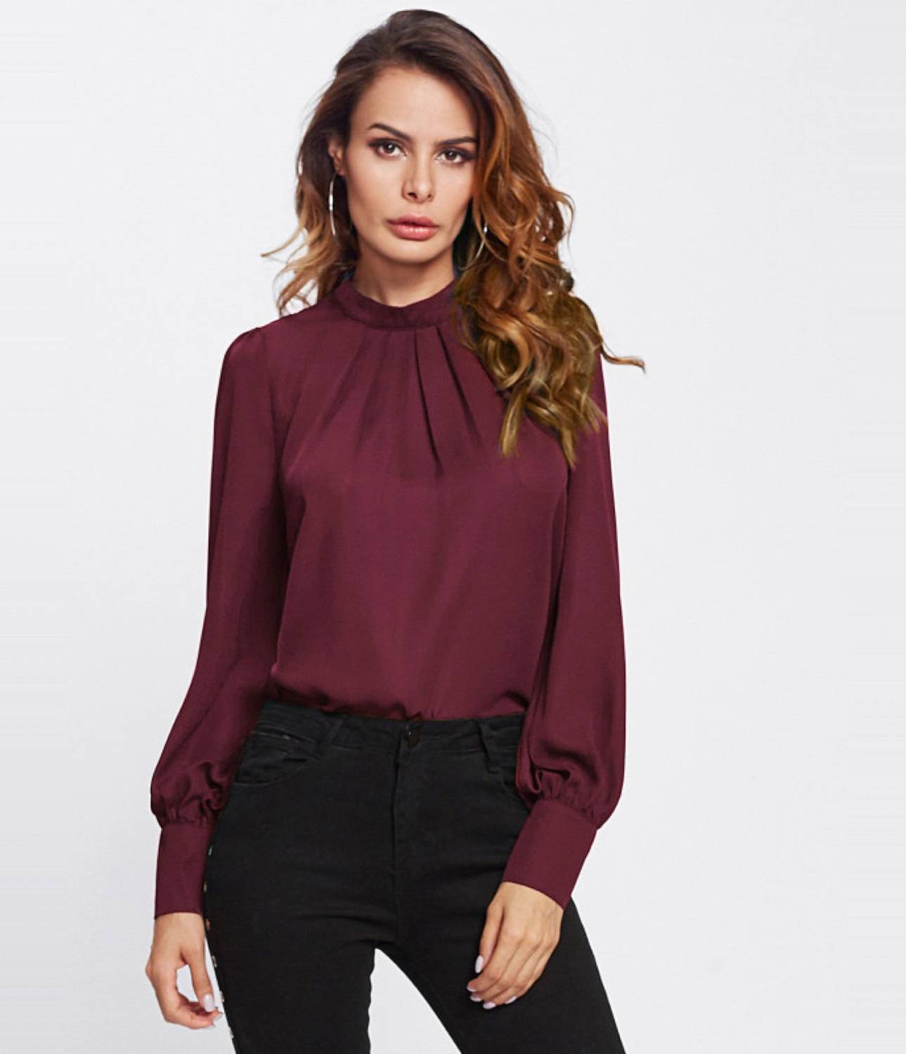 Alfa Fashion Party Puff Sleeve Solid Women Maroon Top