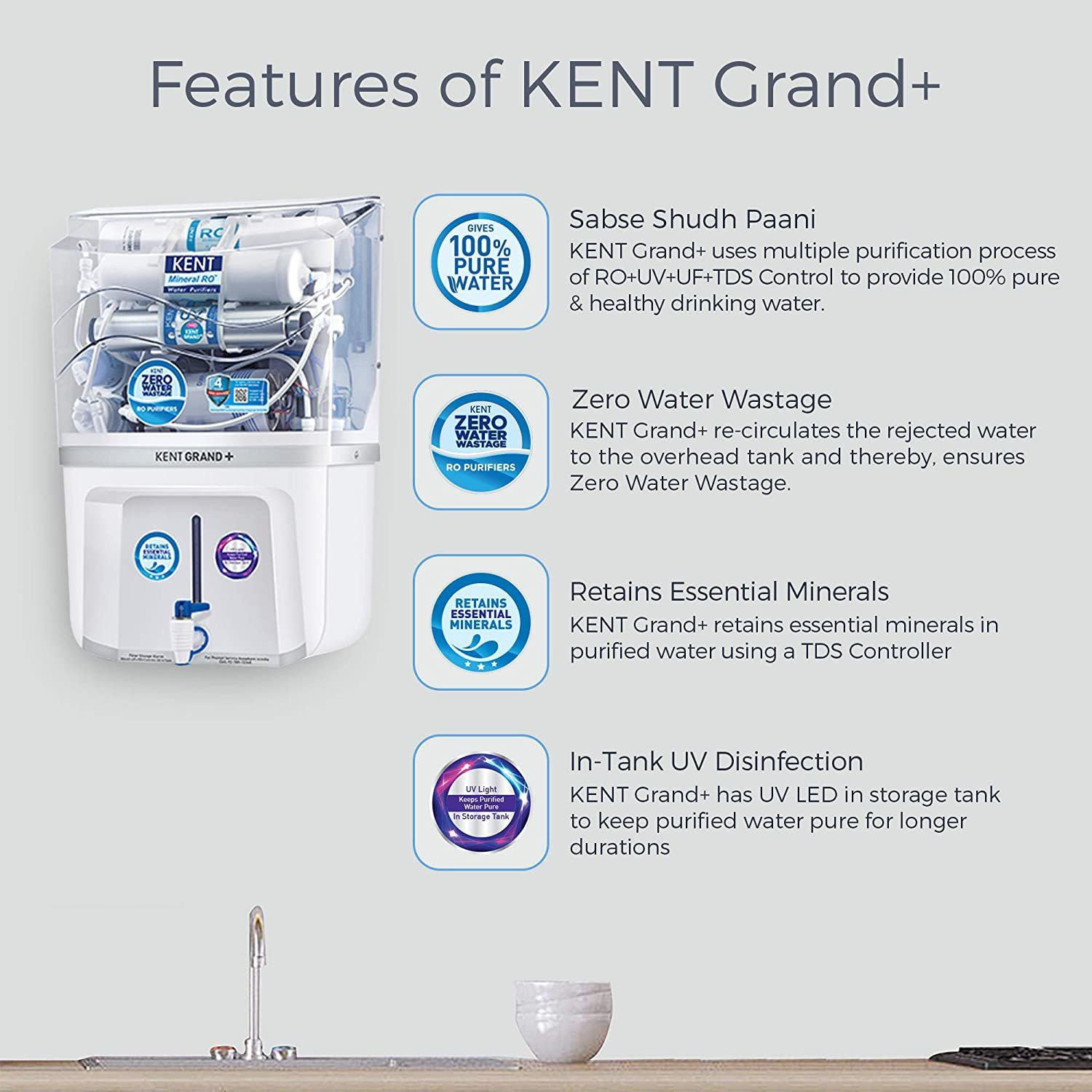 Image of KENT 11099 9 L RO + In-Tank UV + UF + TDS Control Water Purifier