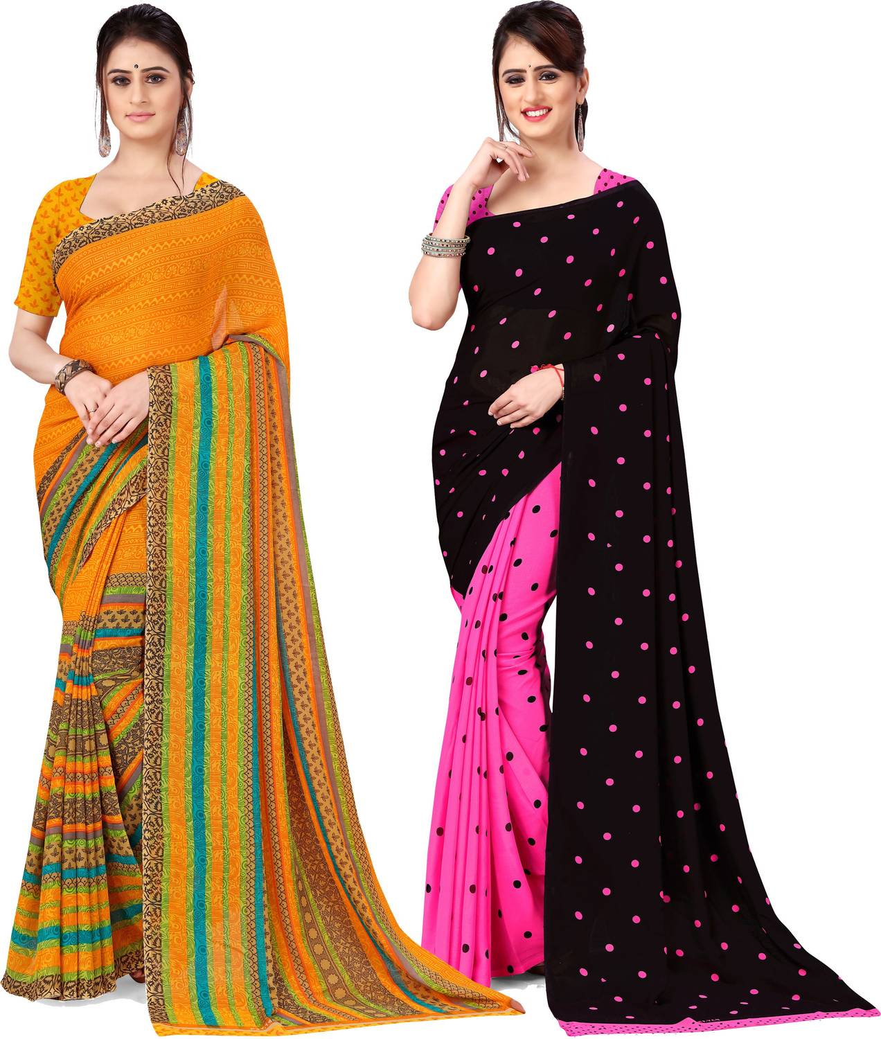 ANAND Polka Print Daily Wear Georgette Saree
