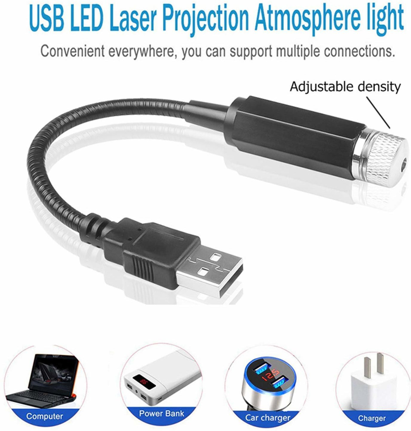 Image of Decibel Star Projector Night Lights, Flexible Romantic Galaxy USB Night Lamp for Cars Ceiling Party Bedroom Portable USB Night Light Night Lamp