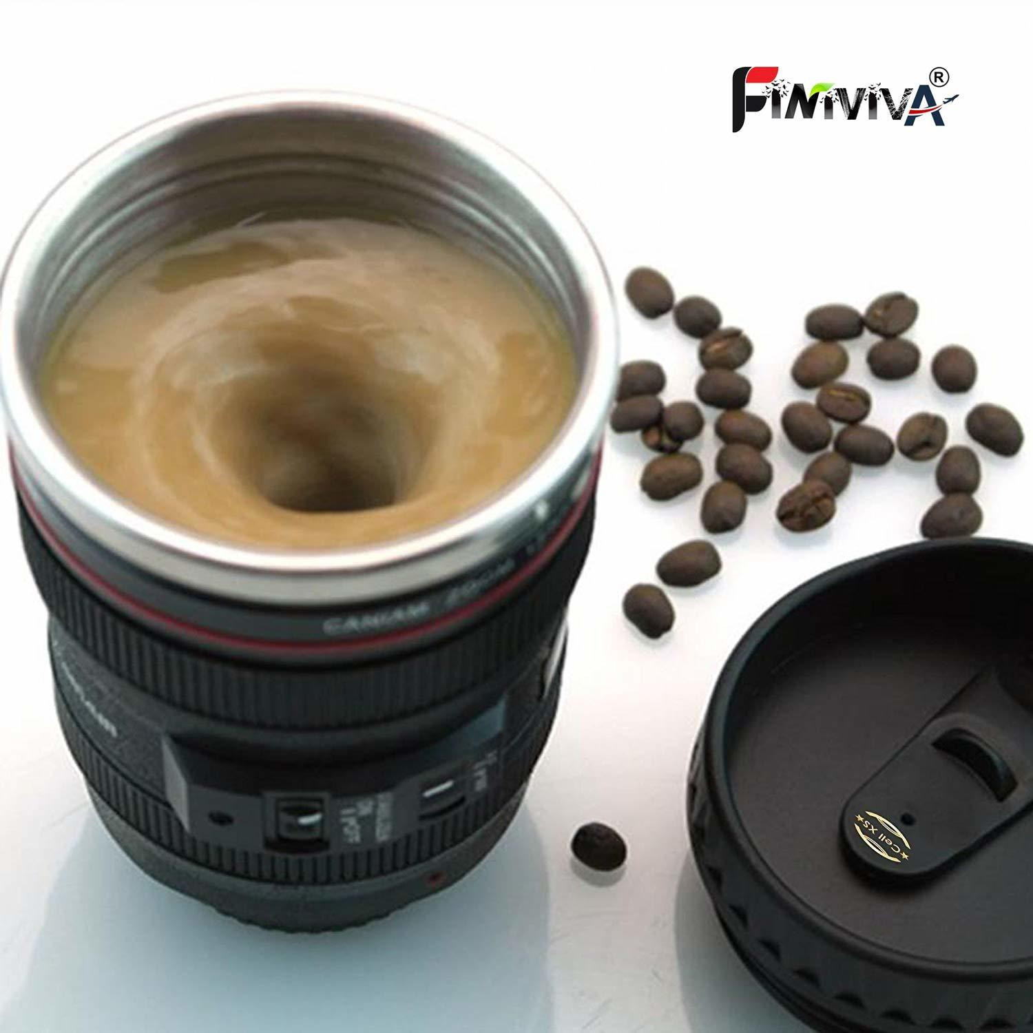 Image of Esybuy Super Classic Camera Lens Shaped Coffee with Lid, Steel Insulated | Gifting idea| DSLR Camera Lens Shaped Travel Thermos Cup 400 Ml, Black Stainless Steel Coffee Mug (400 ml)