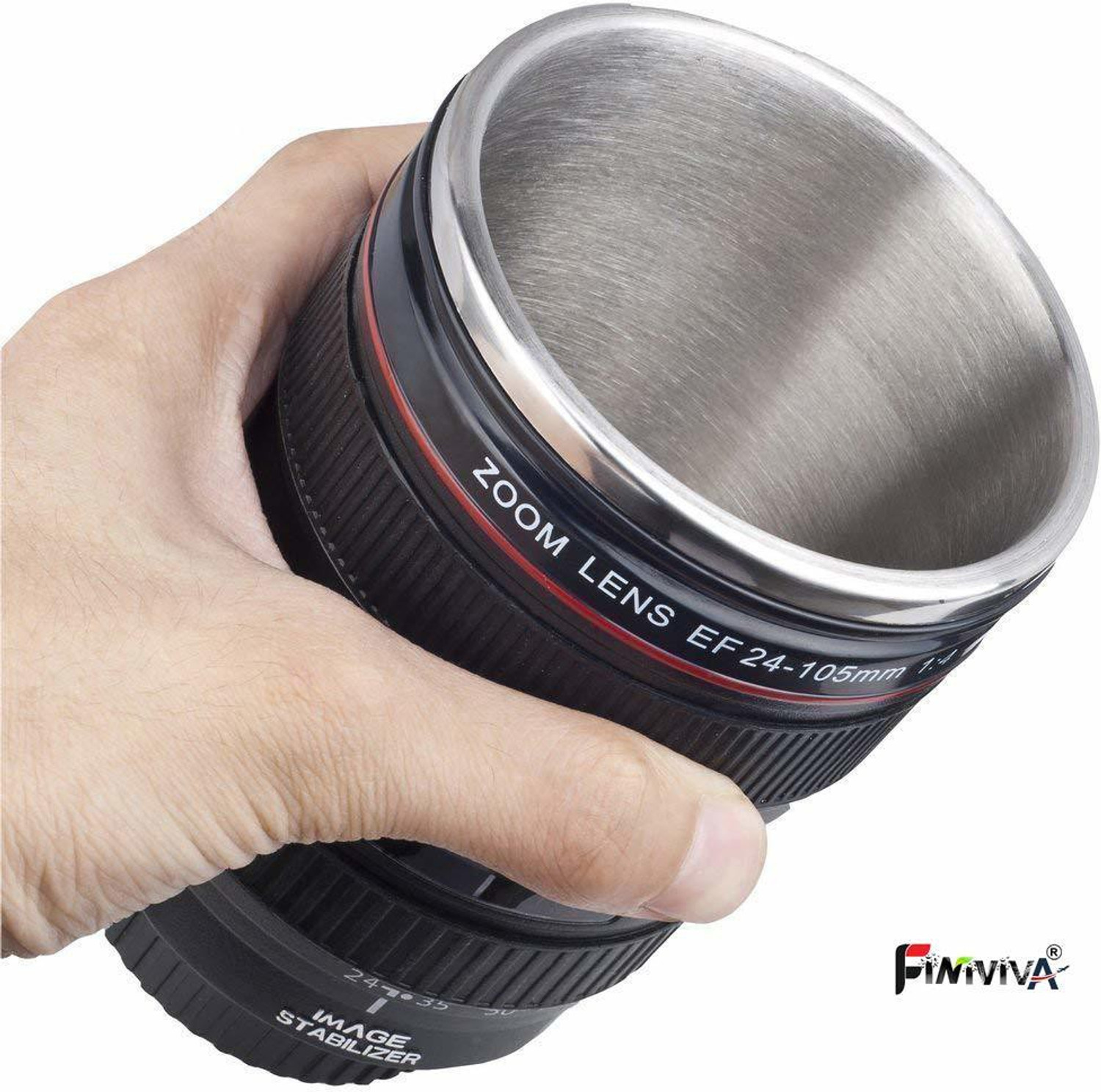 Image of Esybuy Super Classic Camera Lens Shaped Coffee with Lid, Steel Insulated | Gifting idea| DSLR Camera Lens Shaped Travel Thermos Cup 400 Ml, Black Stainless Steel Coffee Mug (400 ml)