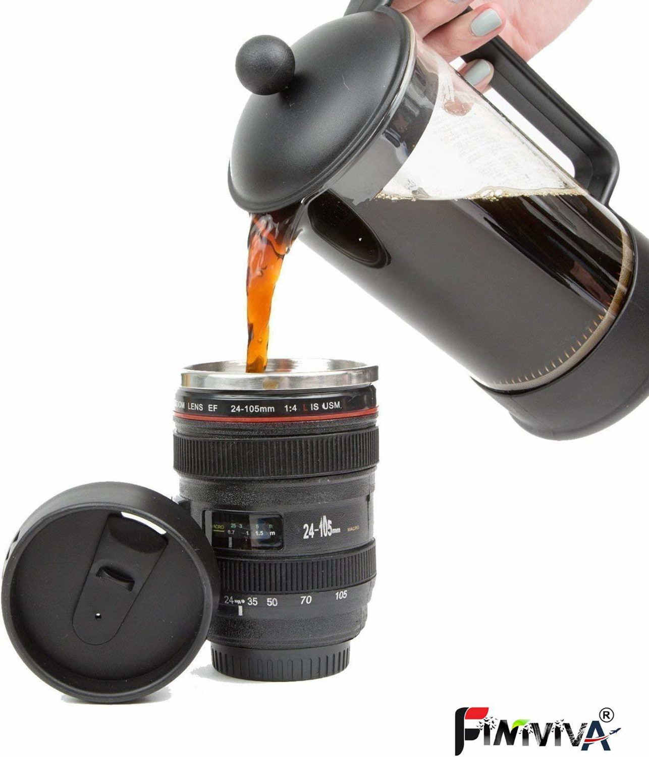 Image of Esybuy Super Classic Camera Lens Shaped Coffee with Lid, Steel Insulated | Gifting idea| DSLR Camera Lens Shaped Travel Thermos Cup 400 Ml, Black Stainless Steel Coffee Mug (400 ml)