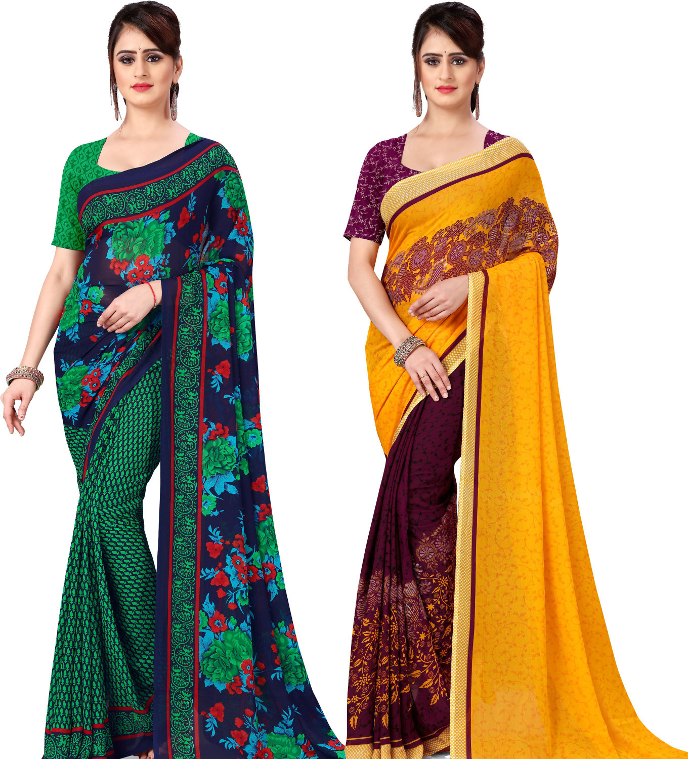 Image of ANAND Printed Daily Wear Georgette Saree