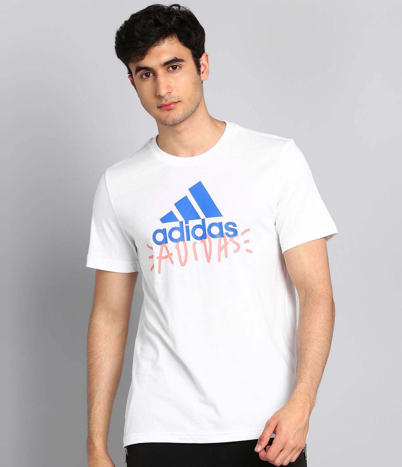 ADIDAS Printed Men Round Neck White T-Shirt