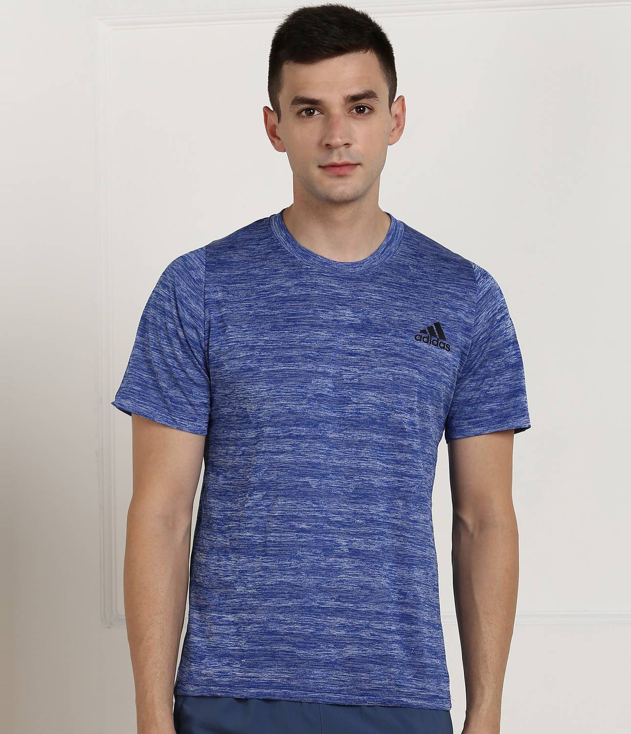 ADIDAS Self Design Men Round Neck Blue T-Shirt