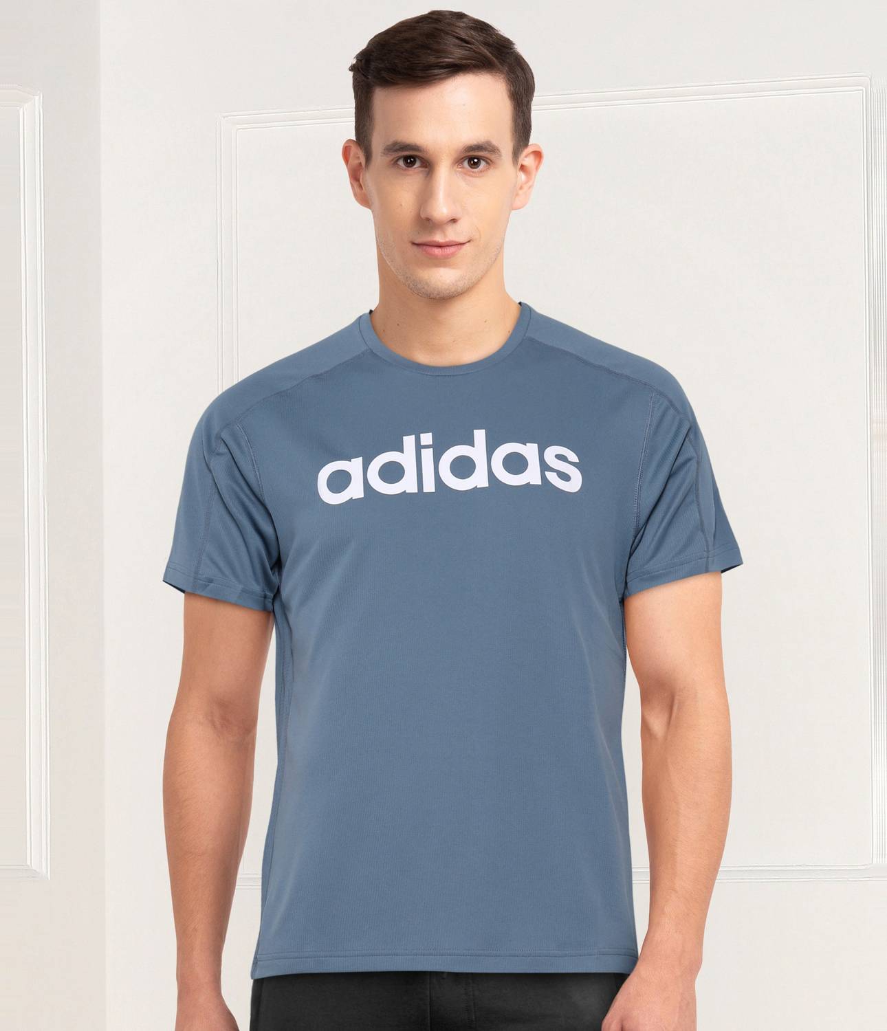ADIDAS Solid Men Round Neck Blue T-Shirt