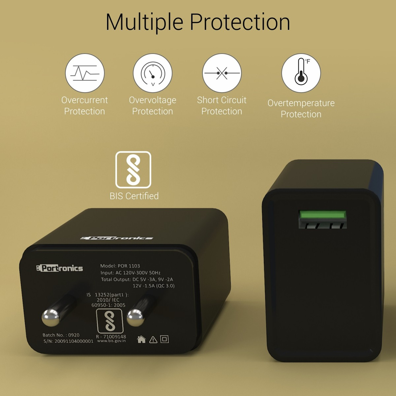 Image of Portronics 18 W Quick Charge 3 A Wall Charger for Mobile with Detachable Cable