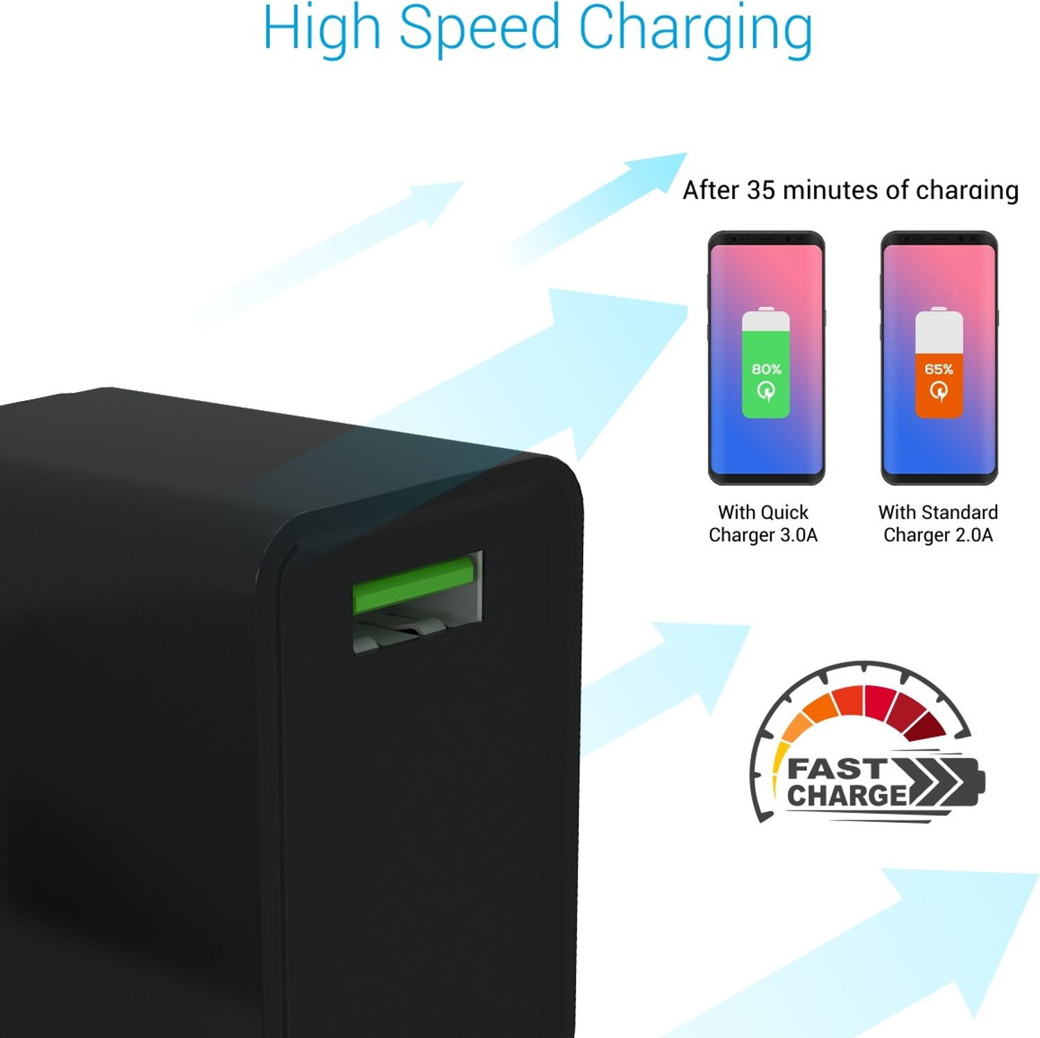 Image of Portronics 18 W Quick Charge 3 A Wall Charger for Mobile with Detachable Cable