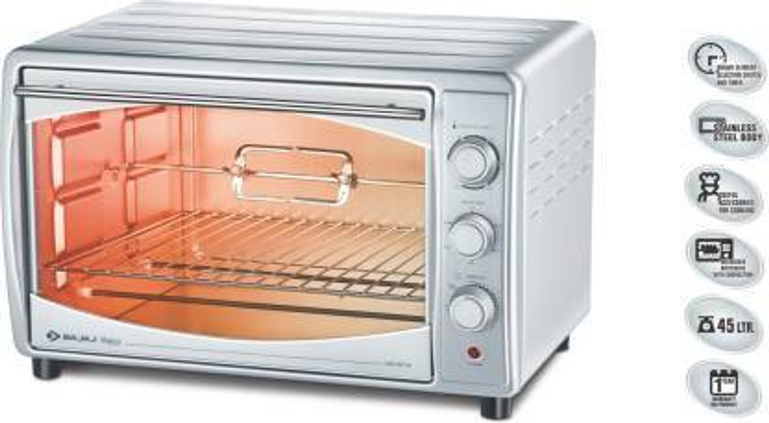 Image of BAJAJ 45-Litre Oven Toaster Grill OTG OTG 4500 TMCSS, Stainless Steel
