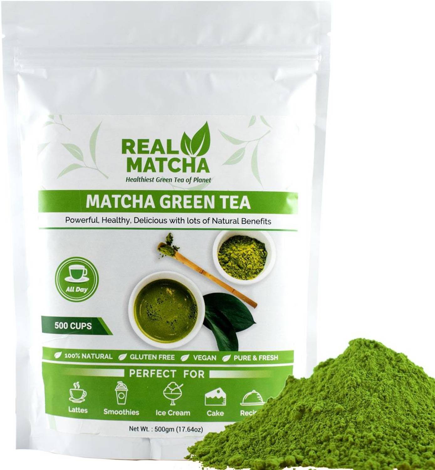 Real Matcha Green Tea Powder for Weight Loss - Best for Making Matcha Tea, Lattes, Smoothies, Baking, Iced Tea & Ice Cream - (Powerful Body Detoxifier, Antioxidant, Fat Burner, Increase Energy & Focus), Origin Japan (500 Cups) Matcha Tea Pouch