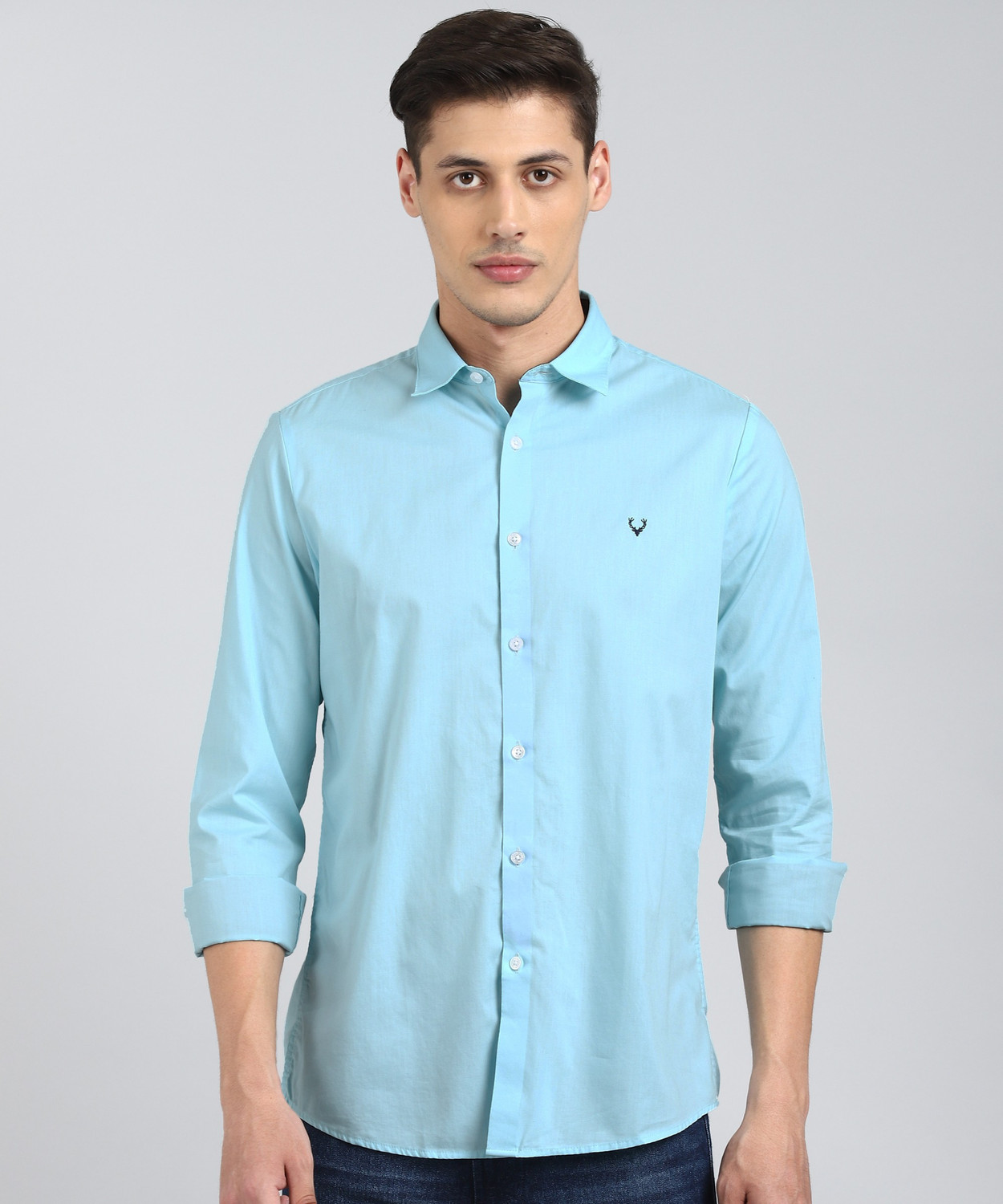 Image of Allen Solly Men Solid Casual Blue Shirt
