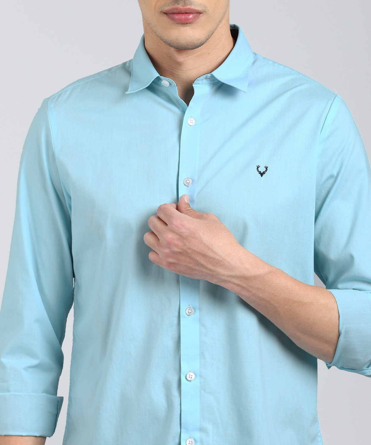 Image of Allen Solly Men Solid Casual Blue Shirt