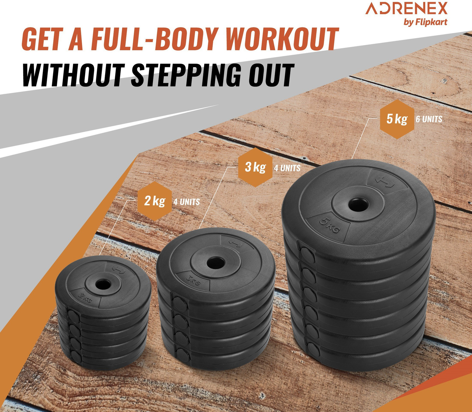Image of Adrenex 50 kg With Straight, Curl and Dumbbell Rods Home Gym Combo