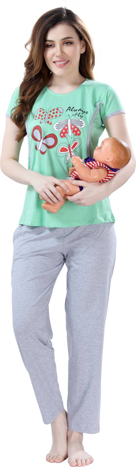 AV2 Women Solid Light Green Top & Pyjama Set