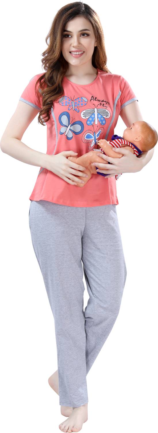 AV2 Women Solid Orange Top & Pyjama Set