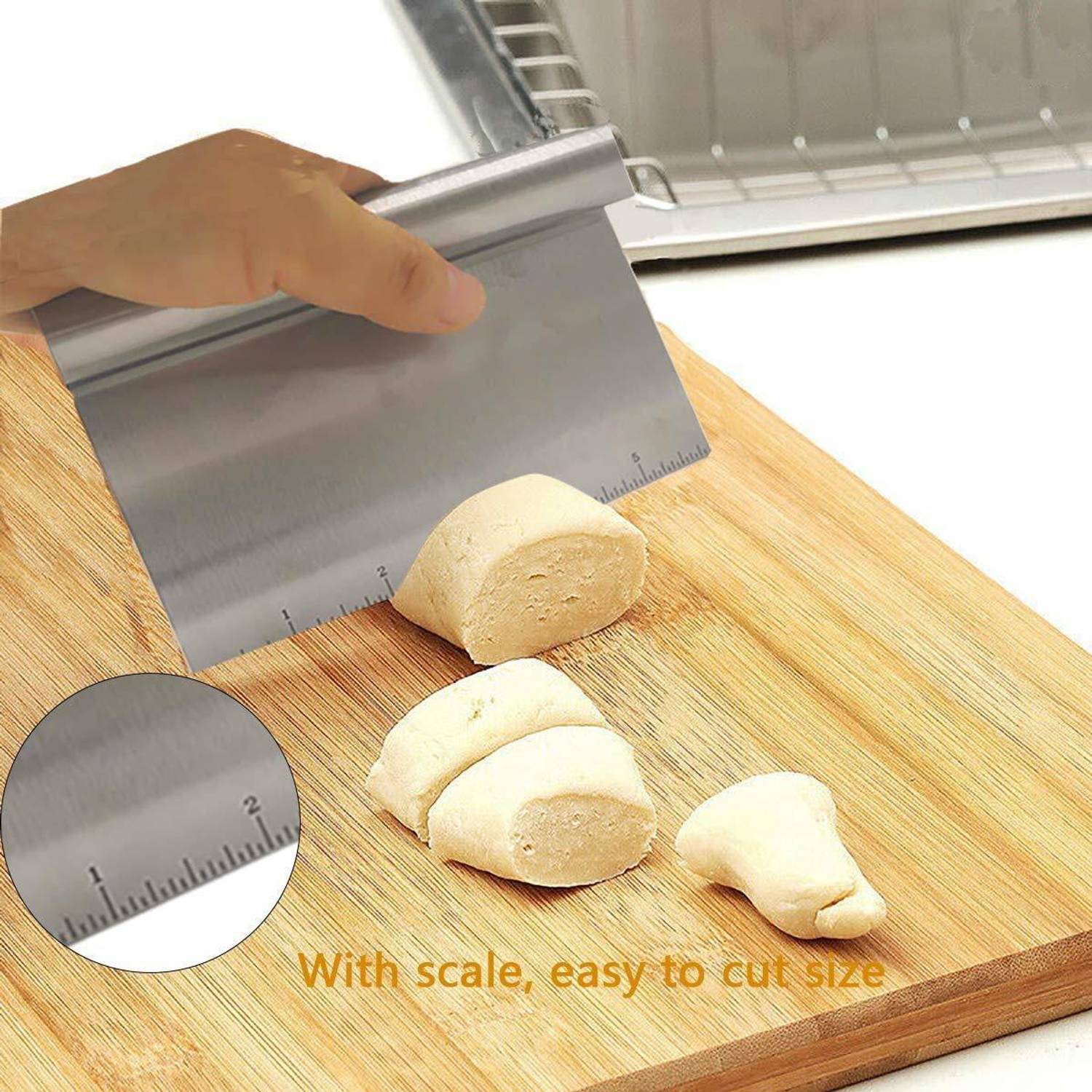 Pro Dough Scraper/Cutter/Chopper Stainless Steel Mirror Polished With Measuring Scale Multipurpose Cake Pizza Cutter Bread Separator Scale Knife
