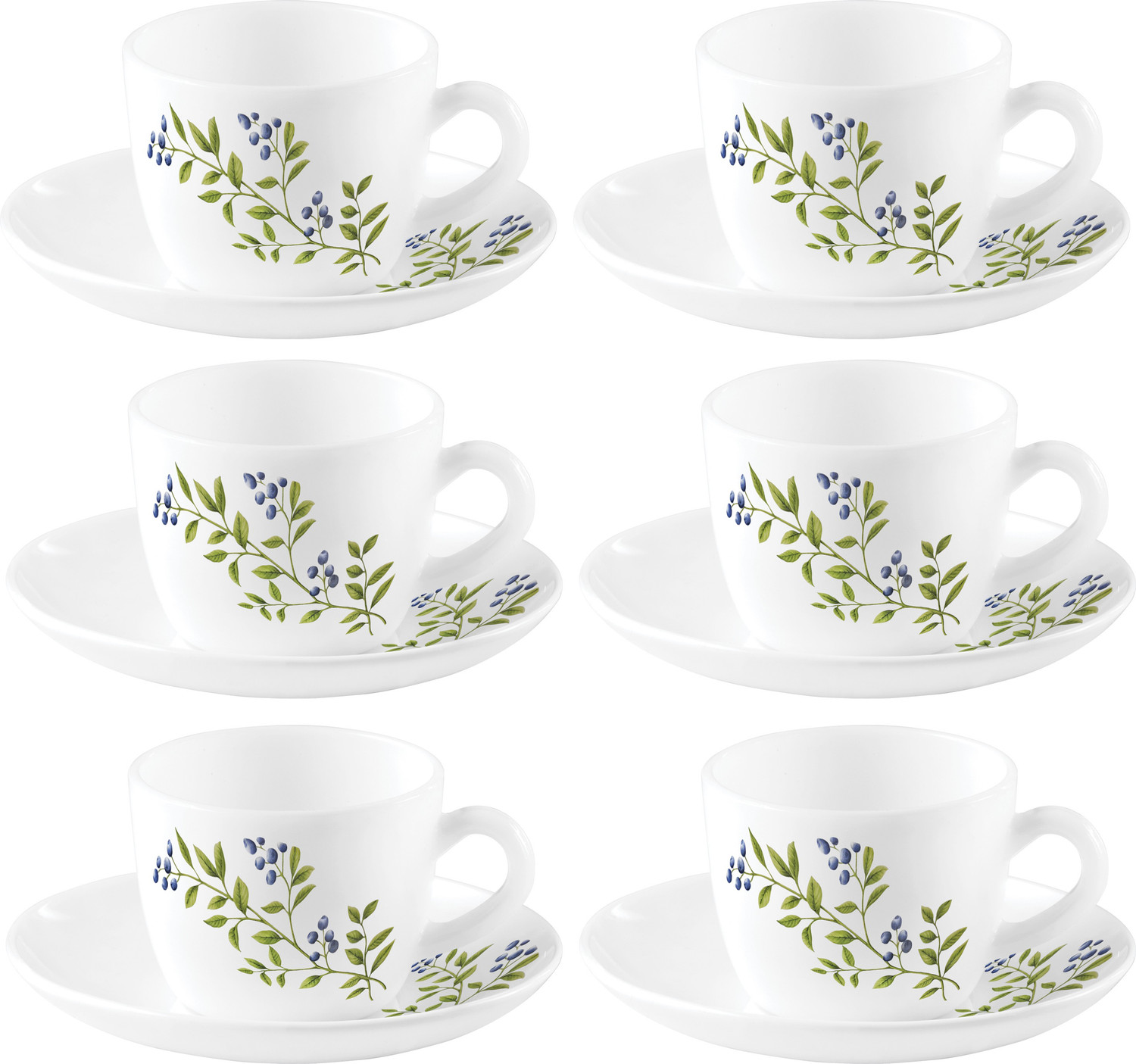 Image of LAOPALA Pack of 12 Opalware Lush Greens (Multicolor, Cup and Saucer Set)