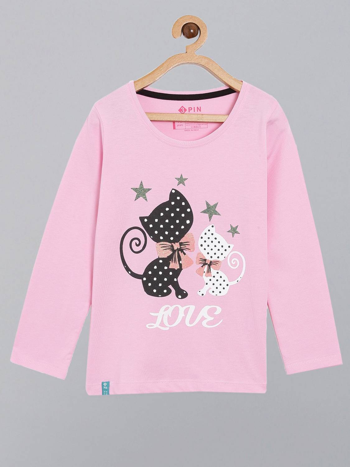 3Pin Girls Typography, Printed Pure Cotton Regular T Shirt