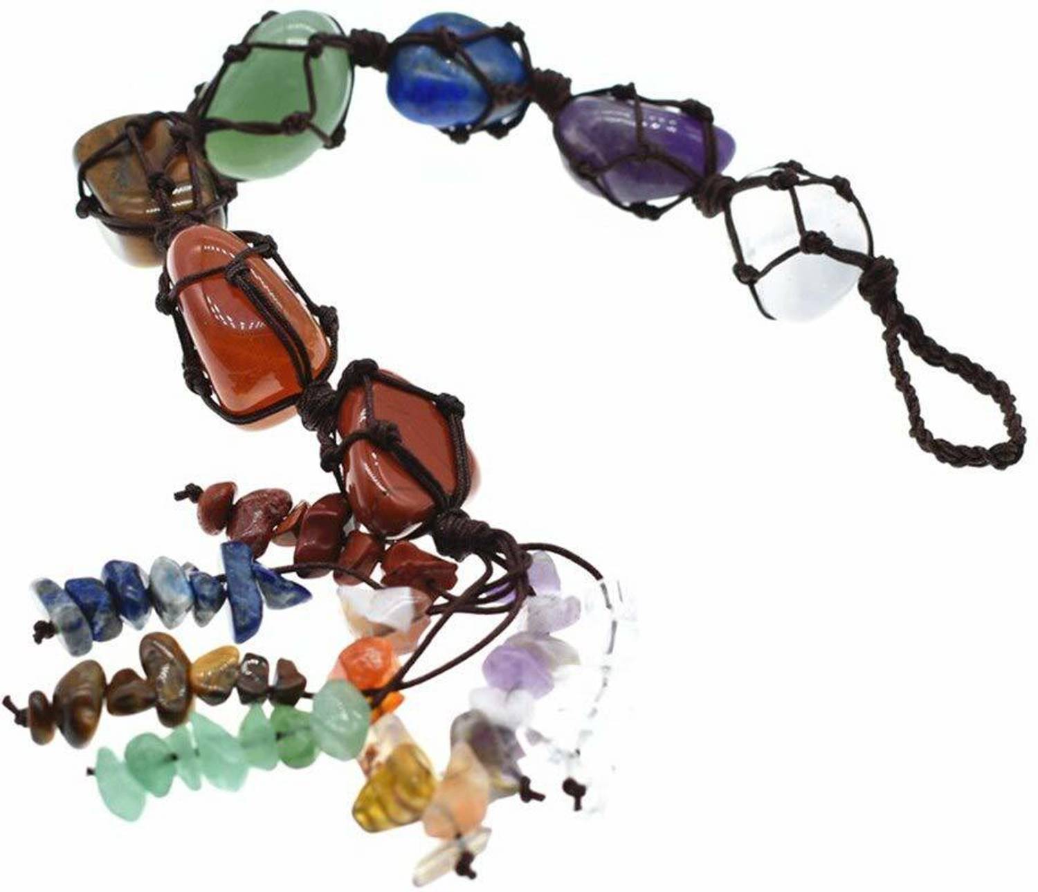 AIR9999 Natural Seven Chakra Crystal Tumbled Hanging for Home and Car Reiki Healing Decorative Showpiece - 30 cm