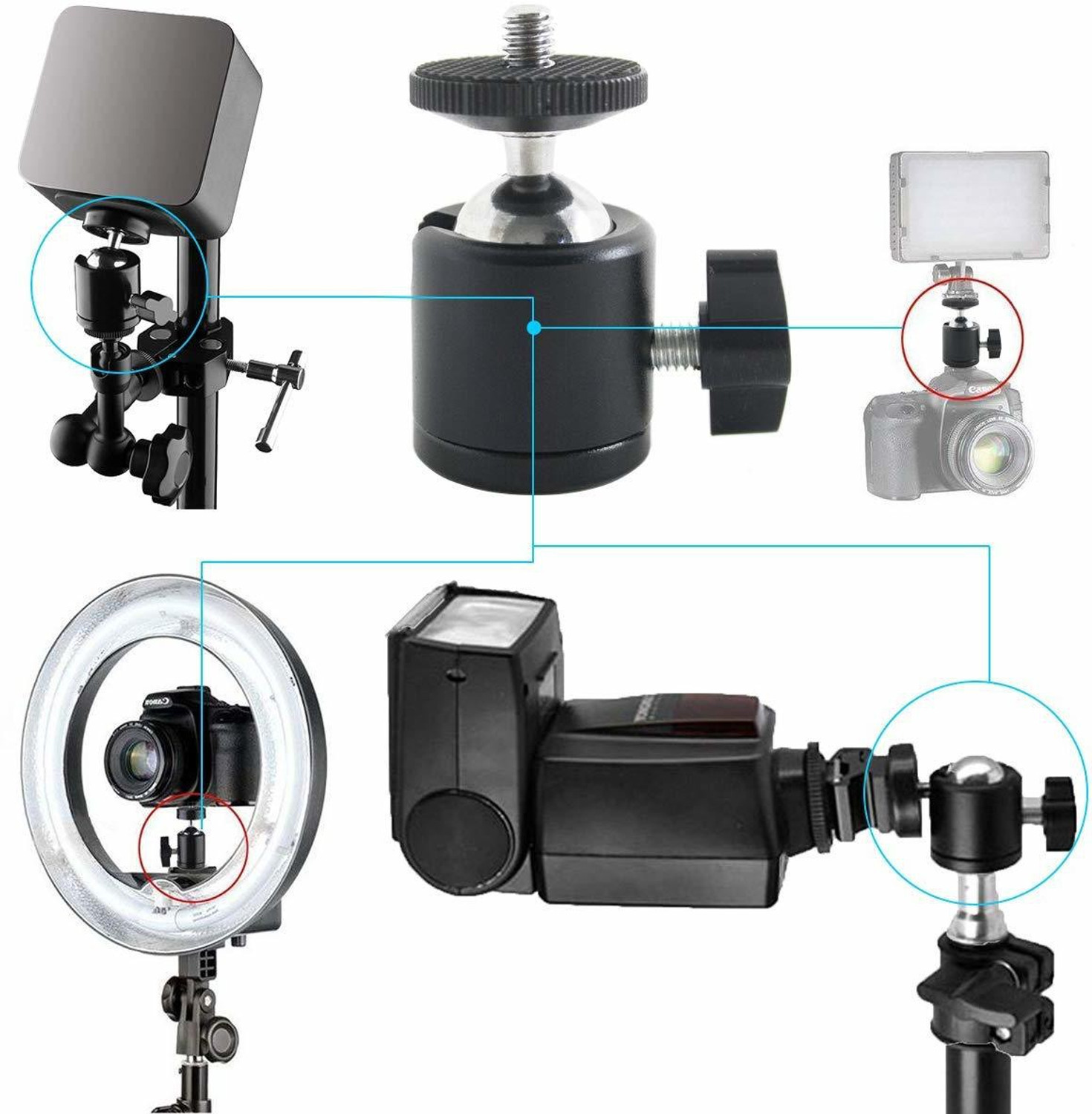 Image of icall Mini Ball Head 1 /4 inch Screw 360 Degree Aluminium Alloy Body Rotating Swivel Mini Tripod Ball Head with 1 /4 inch Screw Thread Base Mount for Lighter DSLR Camera Camcorder Tripod Ball Head (Black, Supports Up to 1500 g)