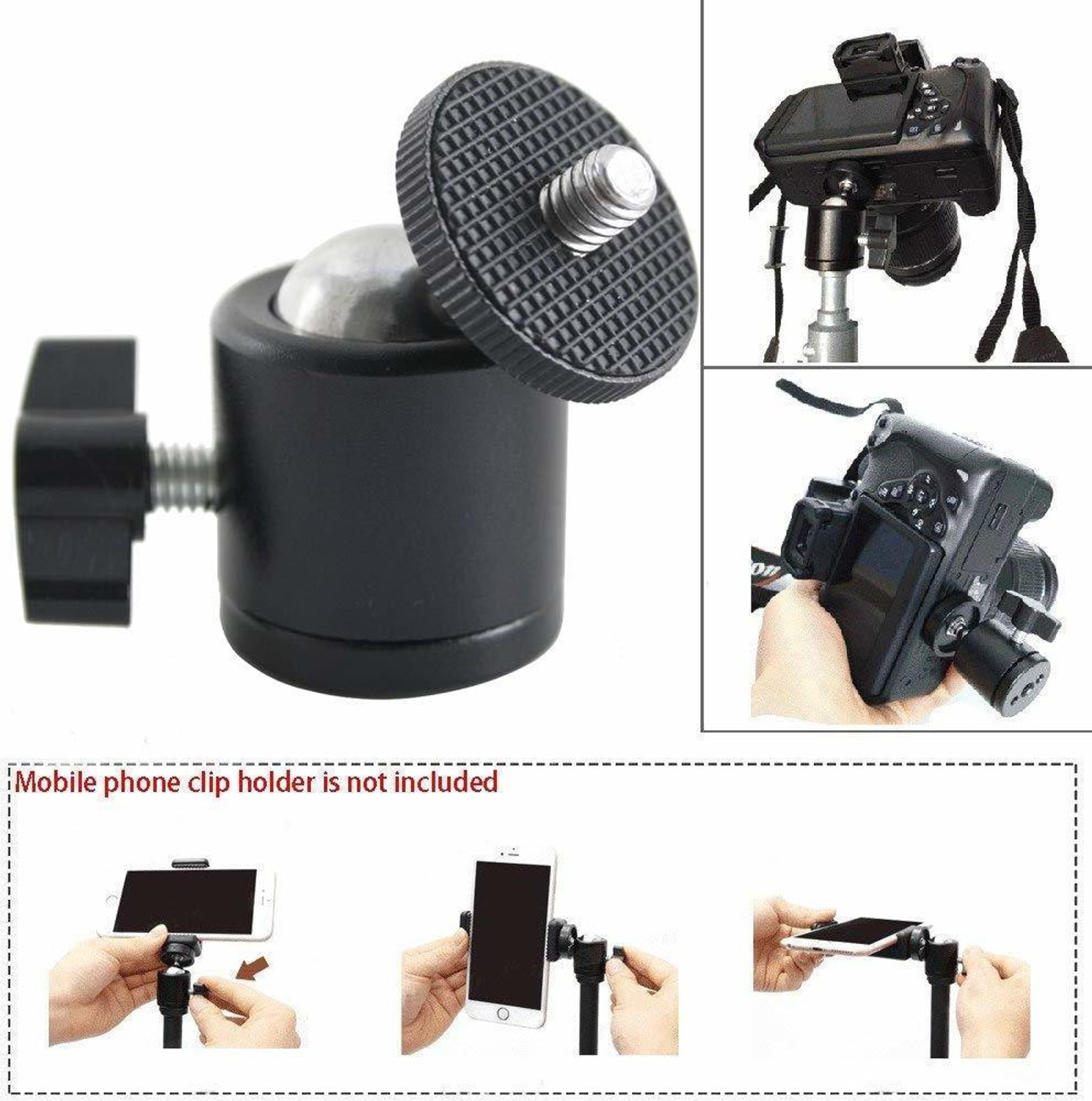 Image of icall Mini Ball Head 1 /4 inch Screw 360 Degree Aluminium Alloy Body Rotating Swivel Mini Tripod Ball Head with 1 /4 inch Screw Thread Base Mount for Lighter DSLR Camera Camcorder Tripod Ball Head (Black, Supports Up to 1500 g)